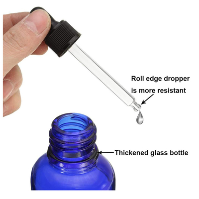 Blue Amber Empty Glass Bottle With Dropper 10ml 20ml Boston Refillable With Screw Cap