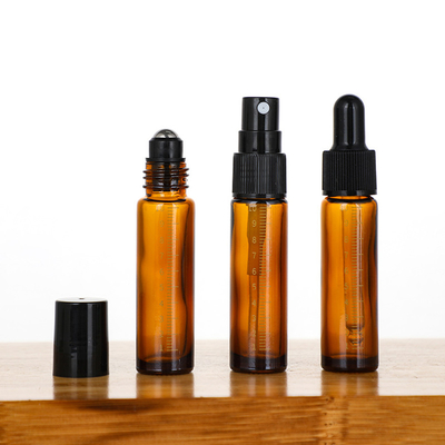 10ml Amber Glass Essential Oil Roller Bottles With Stainless Steel Roller Balls And Caps