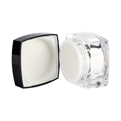 Eco - Friendly Glass Cosmetic Cream Jar Square Shape Clear Body Black Lid