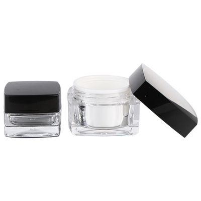 Eco - Friendly Glass Cosmetic Cream Jar Square Shape Clear Body Black Lid